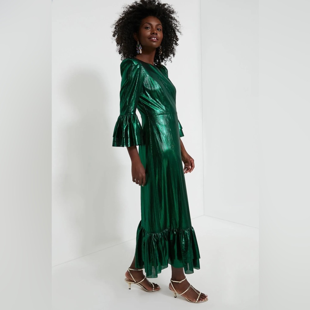 XXS Tuckernuck Pomander Place Emerald Crinkle Lurex Lillith Dress